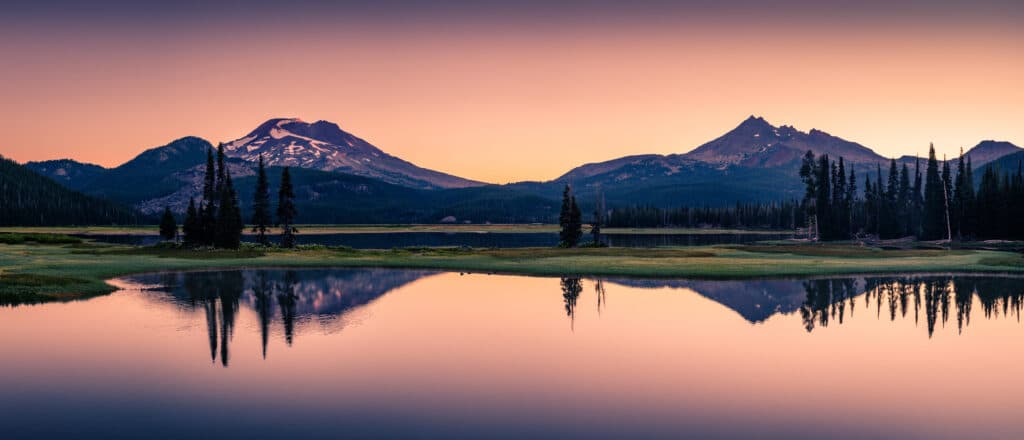 South Sister rising above Sparks Lake in Central Oregon during the summer painting season